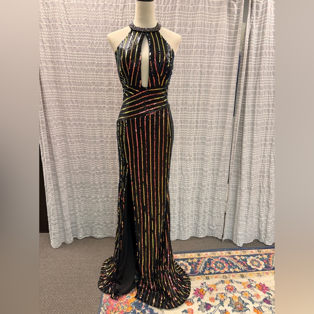 Johnathan Kayne Black and Multicolor Sequin Gown - Picture 3 of 8